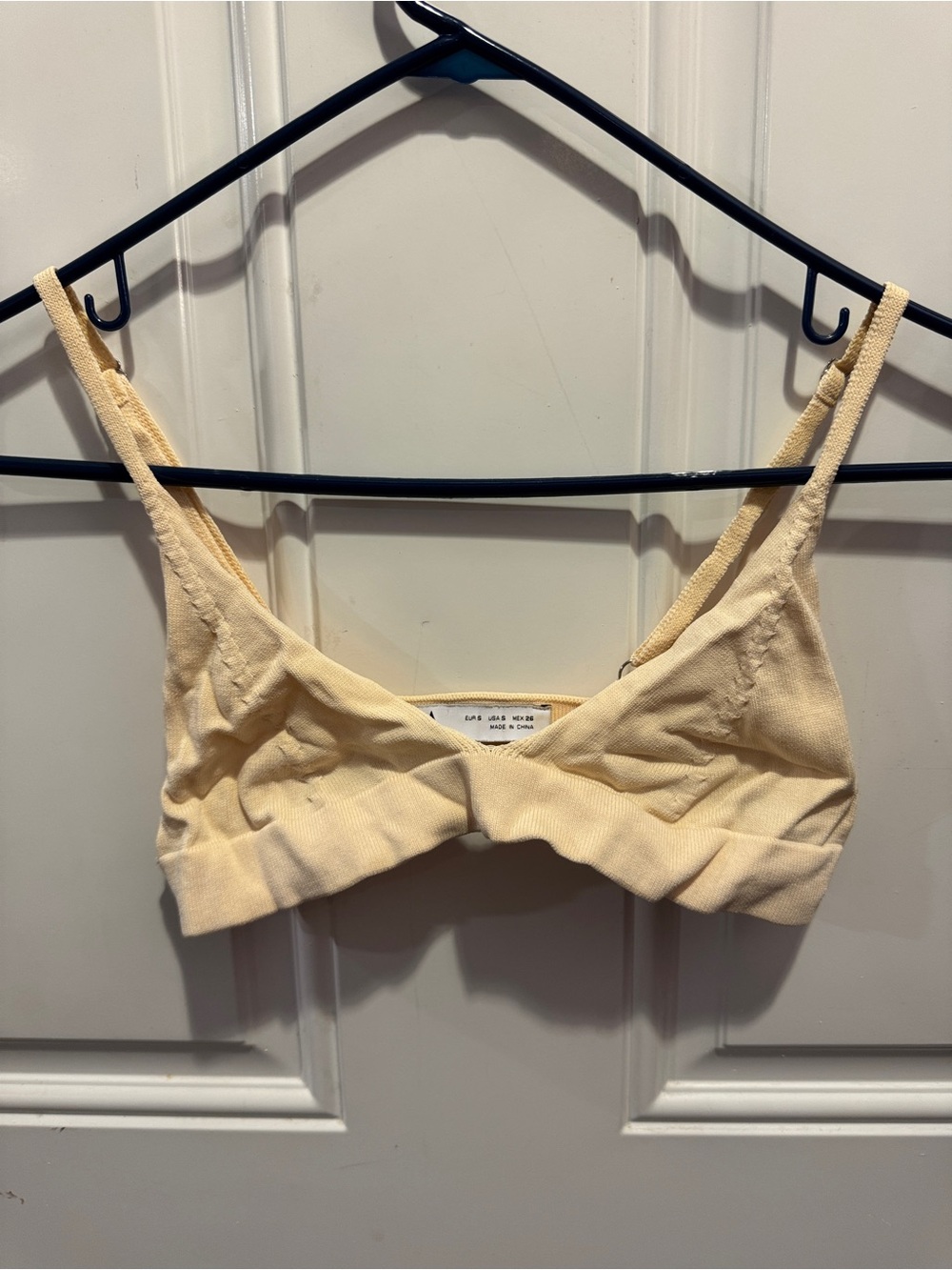 Zara Yellow Cream Ribbed Crop Top Bralette with Thin Straps Size S